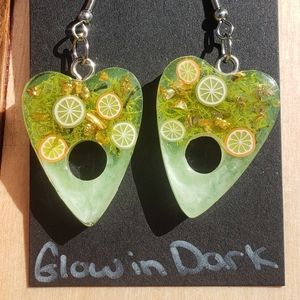 Orange and Lemon Planchette Earrings/ Glow in the dark/Stainless Steel hooks